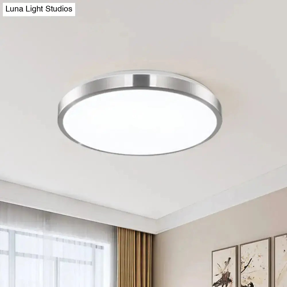 Minimalist Led Silver Flush Mounted Bedroom Ceiling Light - Acrylic Circular 10’/11’/16’ Wide