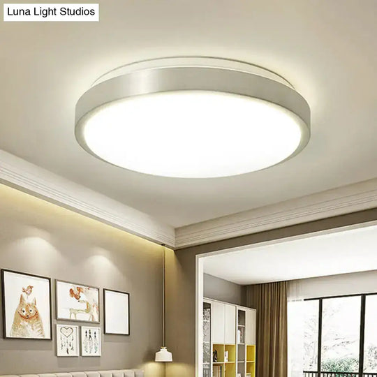 Minimalist Led Silver Flush Mounted Bedroom Ceiling Light - Acrylic Circular 10’/11’/16’ Wide