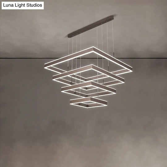 Minimalist Led Square Living Room Chandelier In Coffee With 2/3/4 Tiers Acrylic Pendant And