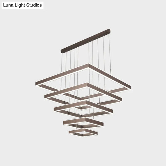 Minimalist Led Square Living Room Chandelier In Coffee With 2/3/4 Tiers Acrylic Pendant And