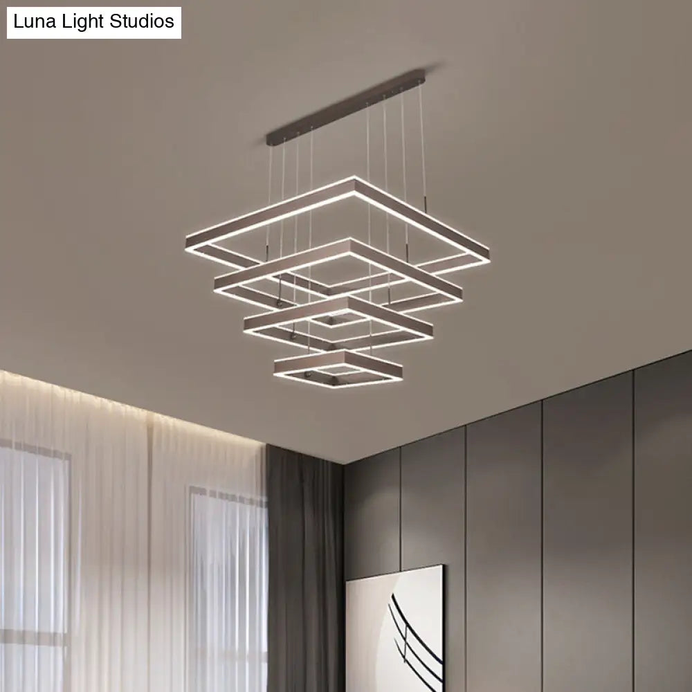 Minimalist Led Square Living Room Chandelier In Coffee With 2/3/4 Tiers Acrylic Pendant And