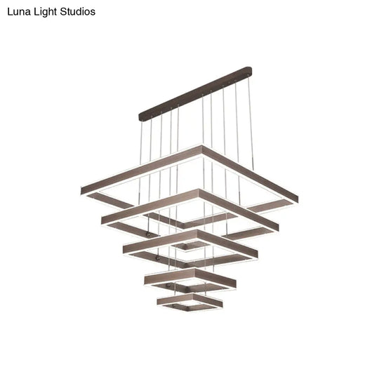 Minimalist Led Square Living Room Chandelier In Coffee With 2/3/4 Tiers Acrylic Pendant And