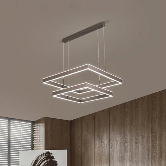 Minimalist Led Square Living Room Chandelier In Coffee With 2/3/4 Tiers Acrylic Pendant And