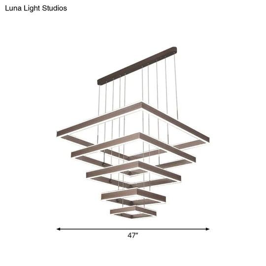 Minimalist Led Square Living Room Chandelier In Coffee With 2/3/4 Tiers Acrylic Pendant And