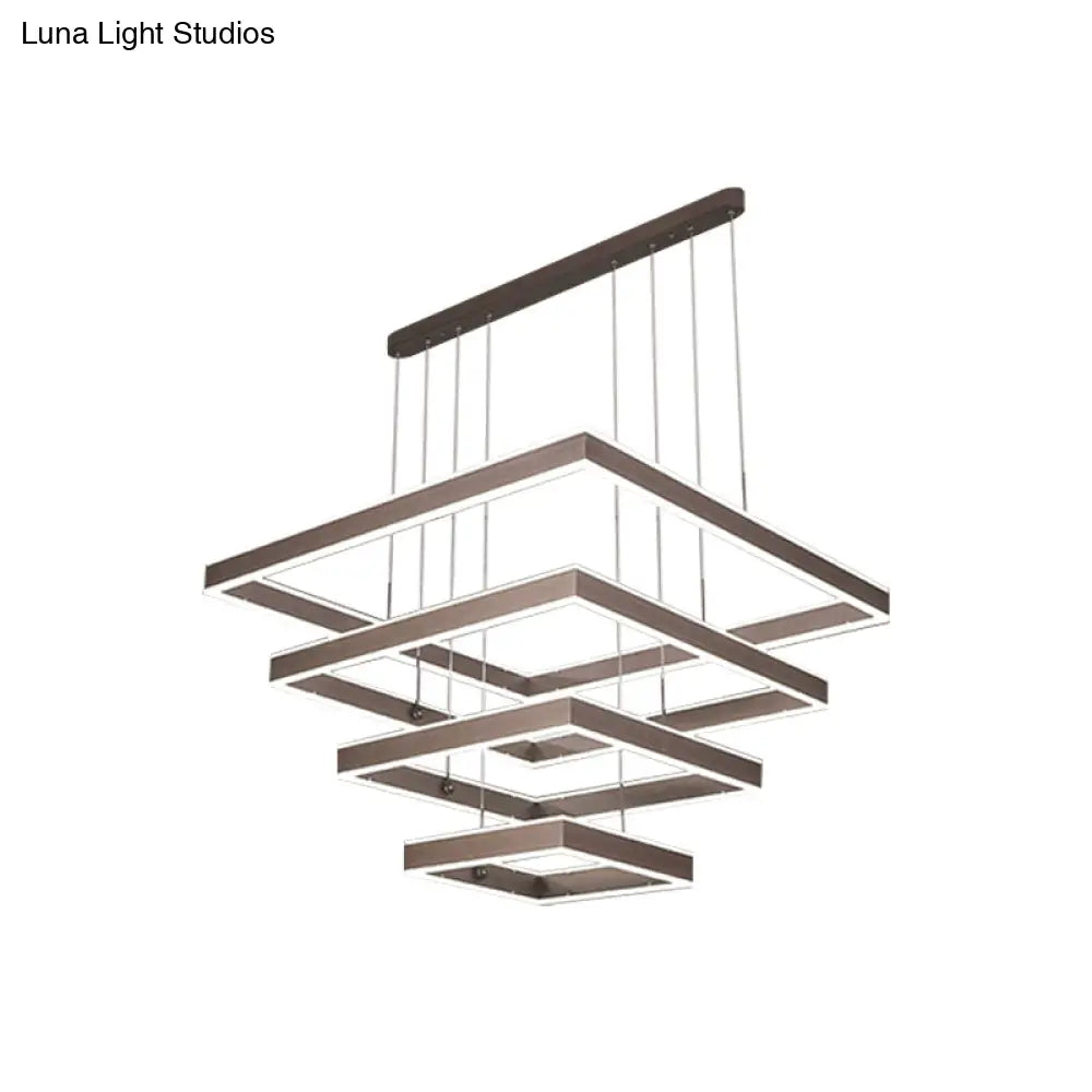 Minimalist Led Square Living Room Chandelier In Coffee With 2/3/4 Tiers Acrylic Pendant And