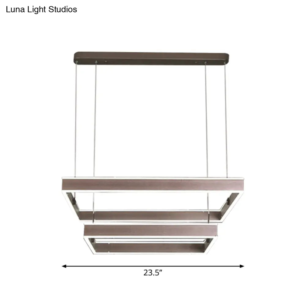 Minimalist Led Square Living Room Chandelier In Coffee With 2/3/4 Tiers Acrylic Pendant And