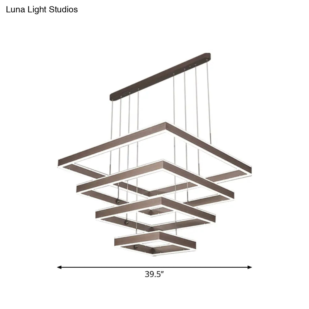 Minimalist Led Square Living Room Chandelier In Coffee With 2/3/4 Tiers Acrylic Pendant And