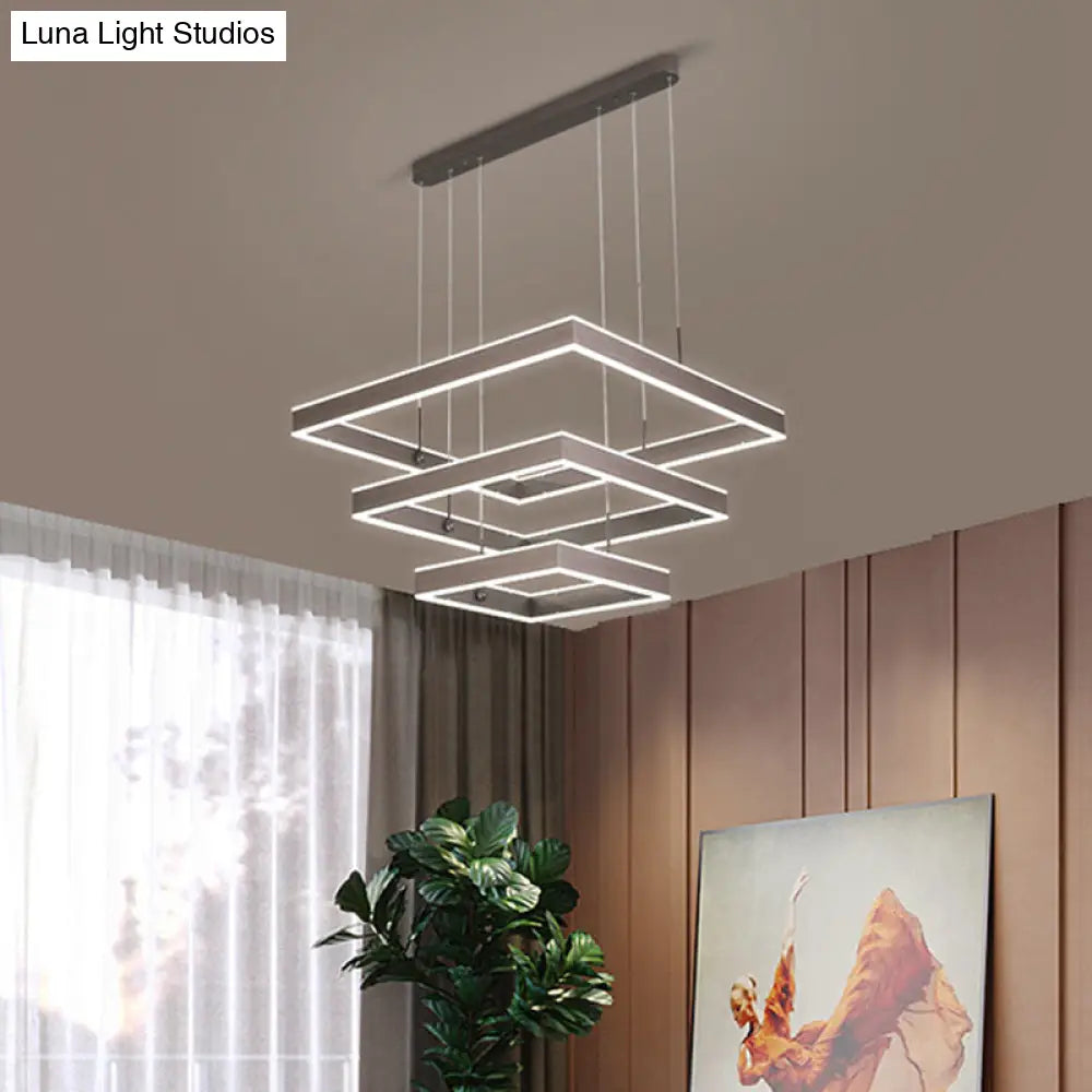 Minimalist Led Square Living Room Chandelier In Coffee With 2/3/4 Tiers Acrylic Pendant And