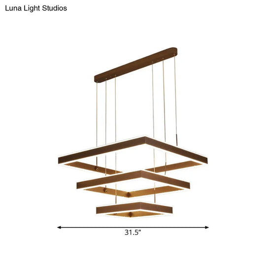 Minimalist Led Square Living Room Chandelier In Coffee With 2/3/4 Tiers Acrylic Pendant And