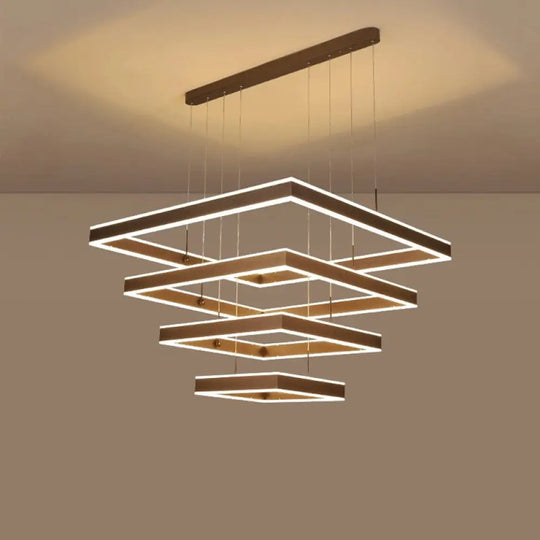 Minimalist Led Square Living Room Chandelier In Coffee With 2/3/4 Tiers Acrylic Pendant And