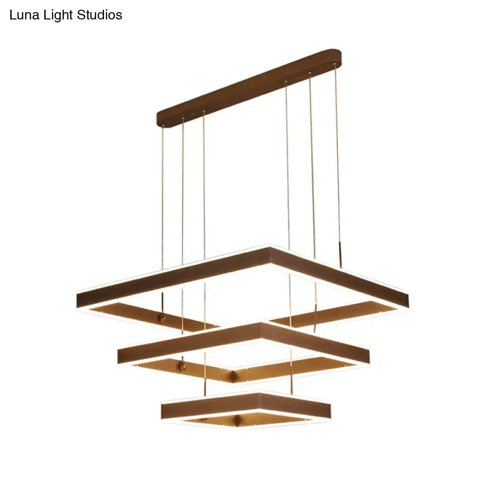 Minimalist Led Square Living Room Chandelier In Coffee With 2/3/4 Tiers Acrylic Pendant And