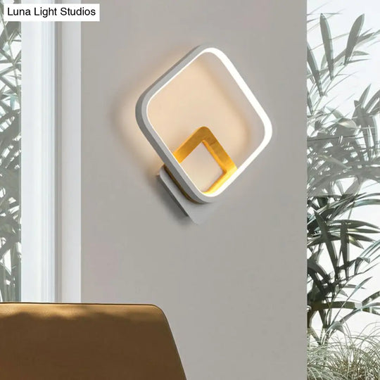 Minimalist Led Square Wall Sconce Light - White Metal Mounted Lamp For Bedroom