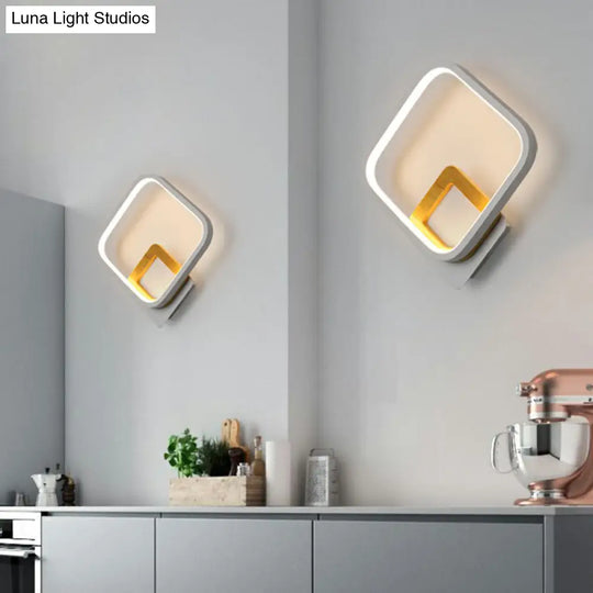 Minimalist Led Square Wall Sconce Light - White Metal Mounted Lamp For Bedroom