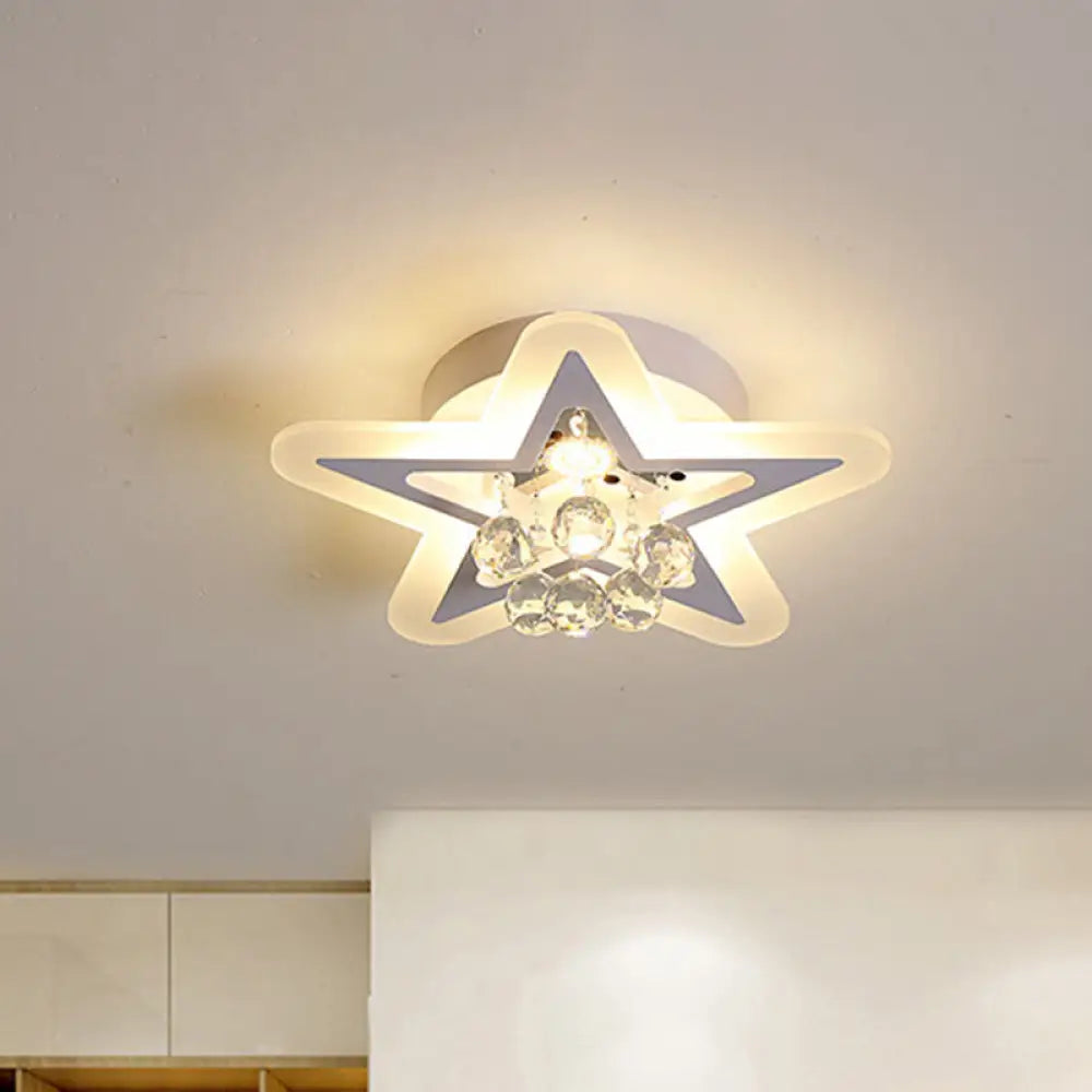 Minimalist Led Star Ceiling Light Fixture White Acrylic Flushmount Crystal Sphere 16’/19.5’