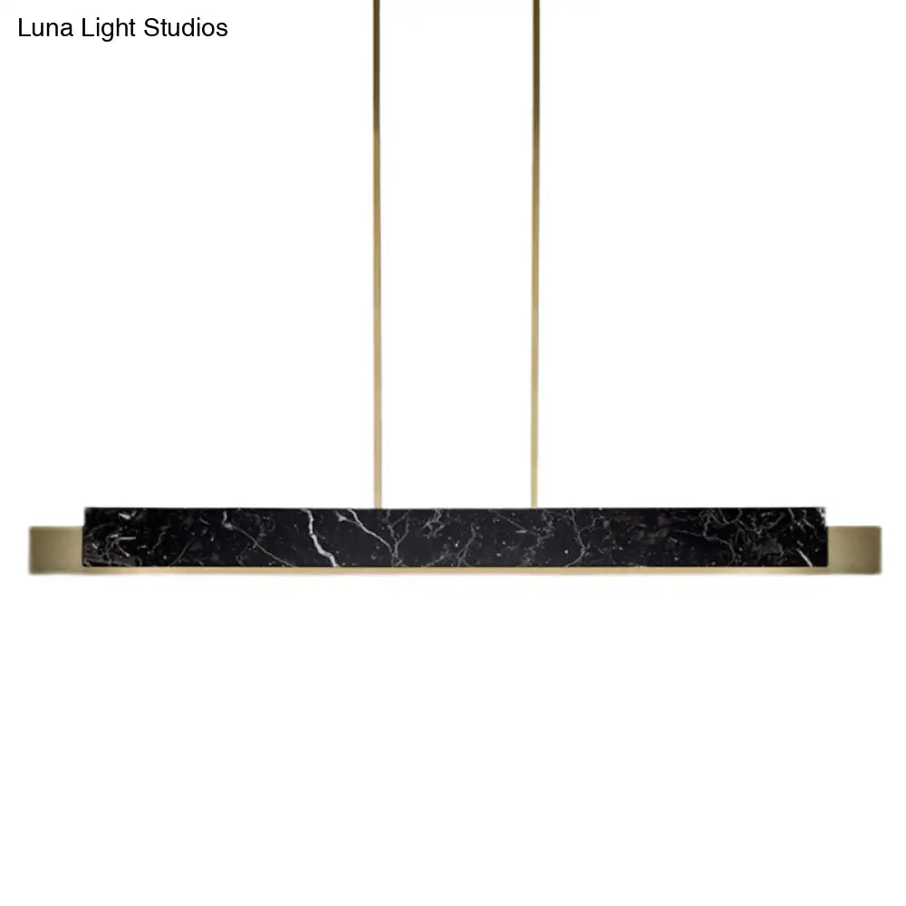 Minimalist Led Suspension Lighting Fixture: Rectangular Island Light With Marble Accent Ideal For