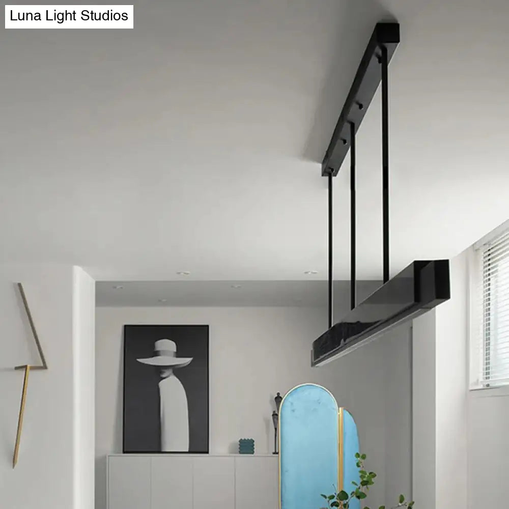 Minimalist Led Suspension Lighting Fixture: Rectangular Island Light With Marble Accent Ideal For