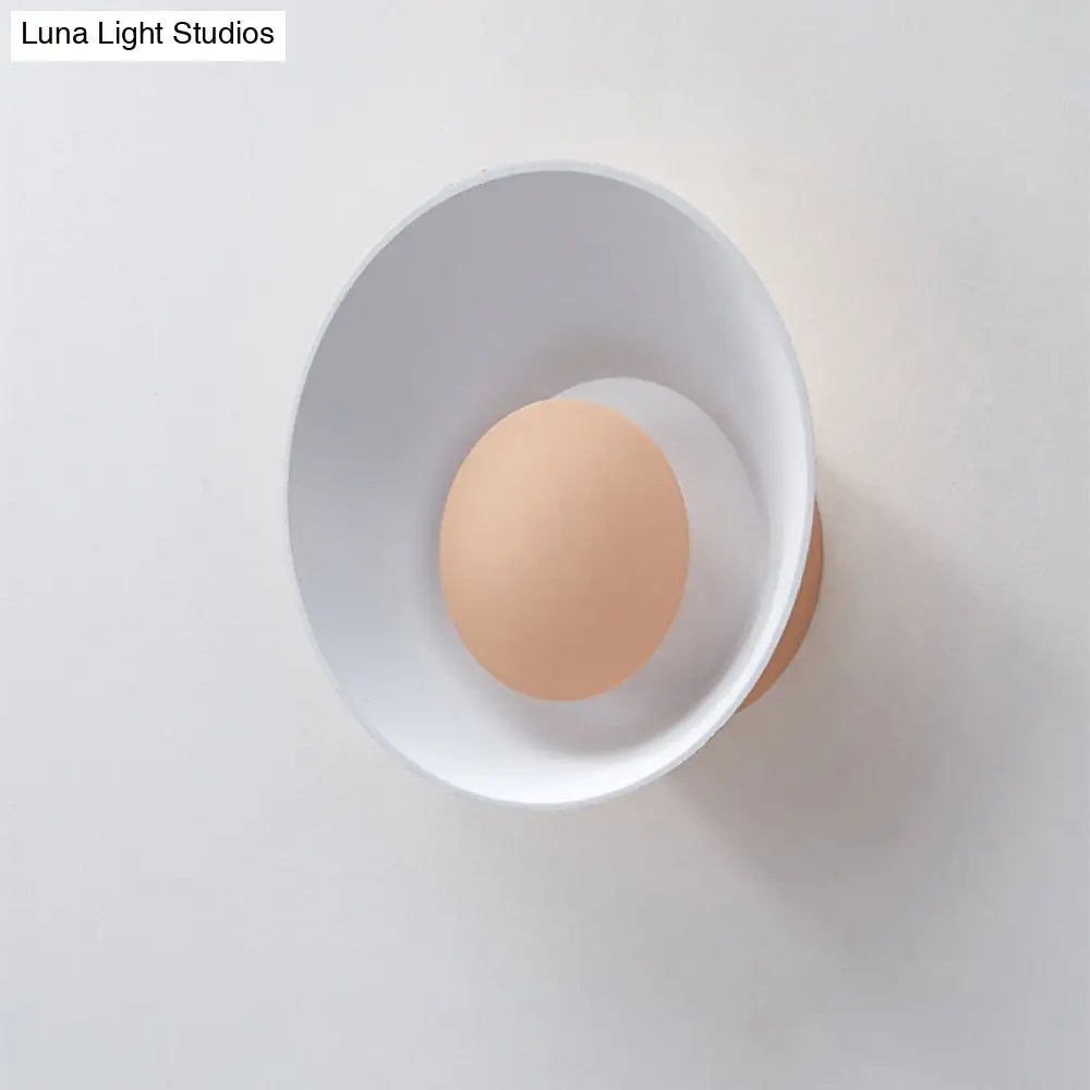 Minimalist Led Wall Lamp: White/Black/Pink Finish Bowl Sconce Light For Drawing Room