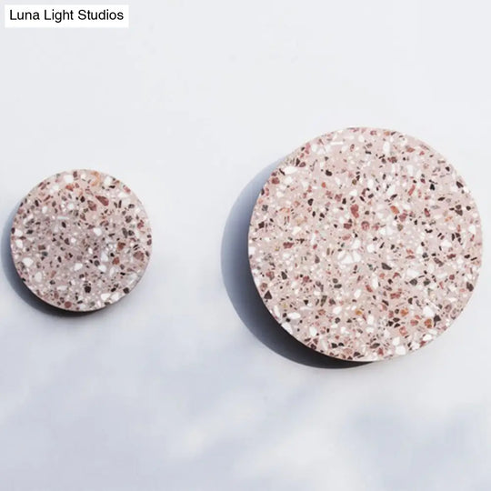 Minimalist Led Wall Sconce: Disc Shaped Terrazzo Bedroom Light - Pink/Blue/Black 7/10 Diameter