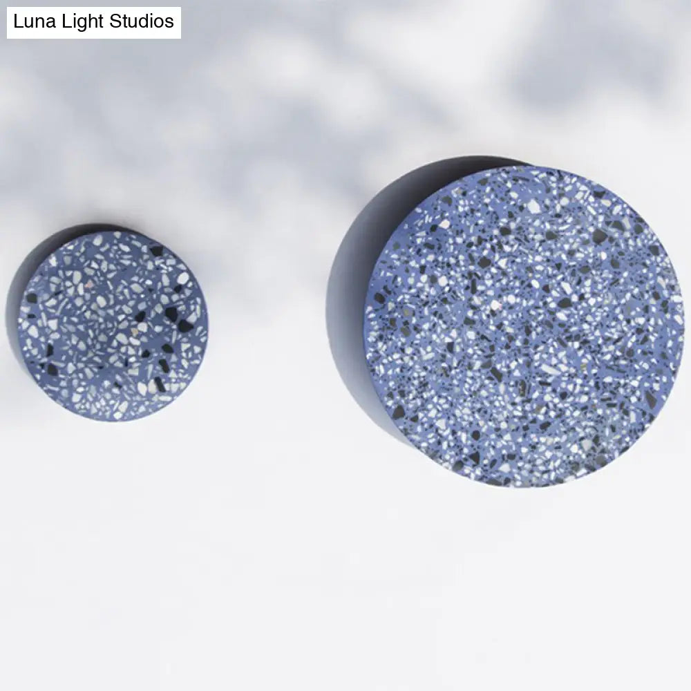 Minimalist Led Wall Sconce: Disc Shaped Terrazzo Bedroom Light - Pink/Blue/Black 7/10 Diameter