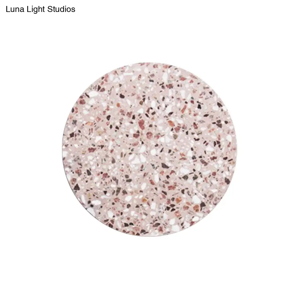 Minimalist Led Wall Sconce: Disc Shaped Terrazzo Bedroom Light - Pink/Blue/Black 7/10 Diameter