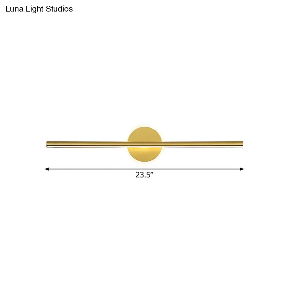 Minimalist Led Wall Sconce In Gold - Metal Linear & Round Vanity Light 16/23.5/31.5 Wide