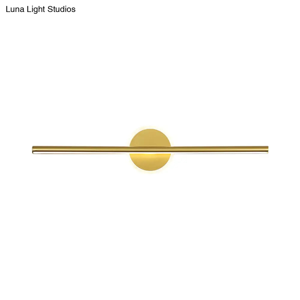 Minimalist Led Wall Sconce In Gold - Metal Linear & Round Vanity Light 16/23.5/31.5 Wide