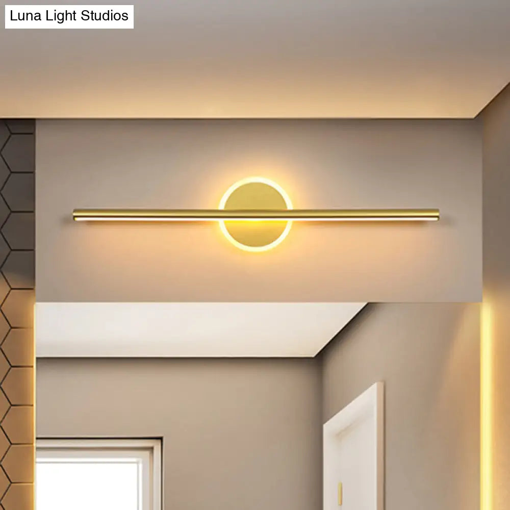 Minimalist Led Wall Sconce In Gold - Metal Linear & Round Vanity Light 16/23.5/31.5 Wide