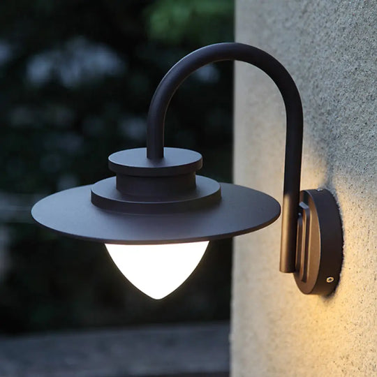 Minimalist Led Wall Sconce With Black Metal Gooseneck Arm - Strawberry Garden Mount Light Coffee