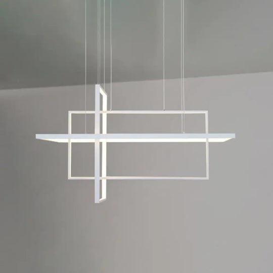 Minimalist Led White Frame Rectangular Hanging Light With Acrylic Island Lighting Fixture 3 /