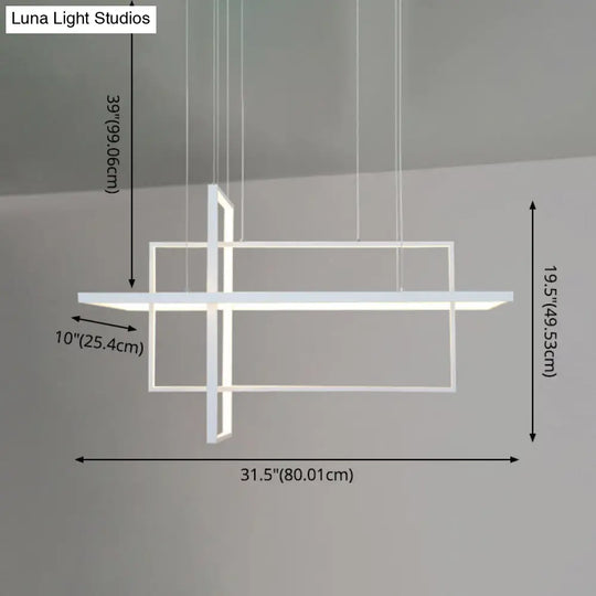 Minimalist Led White Frame Rectangular Hanging Light With Acrylic Island Lighting Fixture