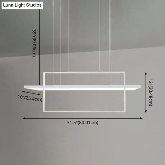 Minimalist Led White Frame Rectangular Hanging Light With Acrylic Island Lighting Fixture