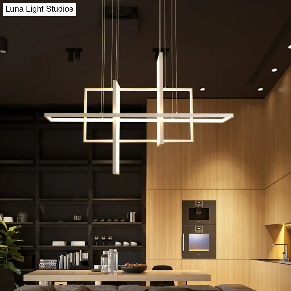 Minimalist Led White Frame Rectangular Hanging Light With Acrylic Island Lighting Fixture