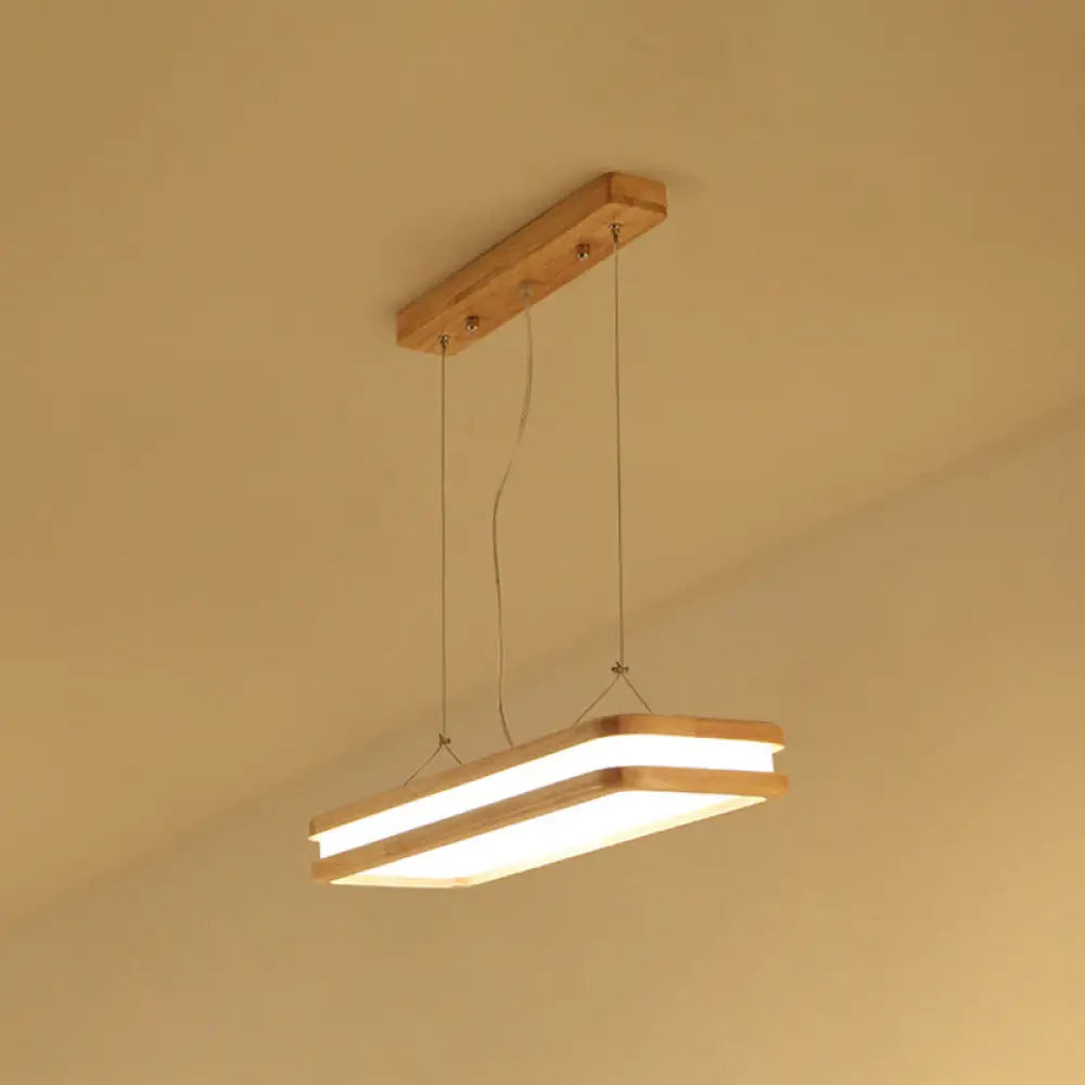 Minimalist Led Wood Rectangular Hanging Island Lamp - Acrylic Ceiling Suspension For Dinners / 23.5