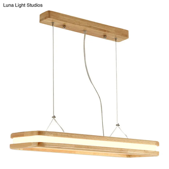 Minimalist Led Wood Rectangular Hanging Island Lamp - Acrylic Ceiling Suspension For Dinners