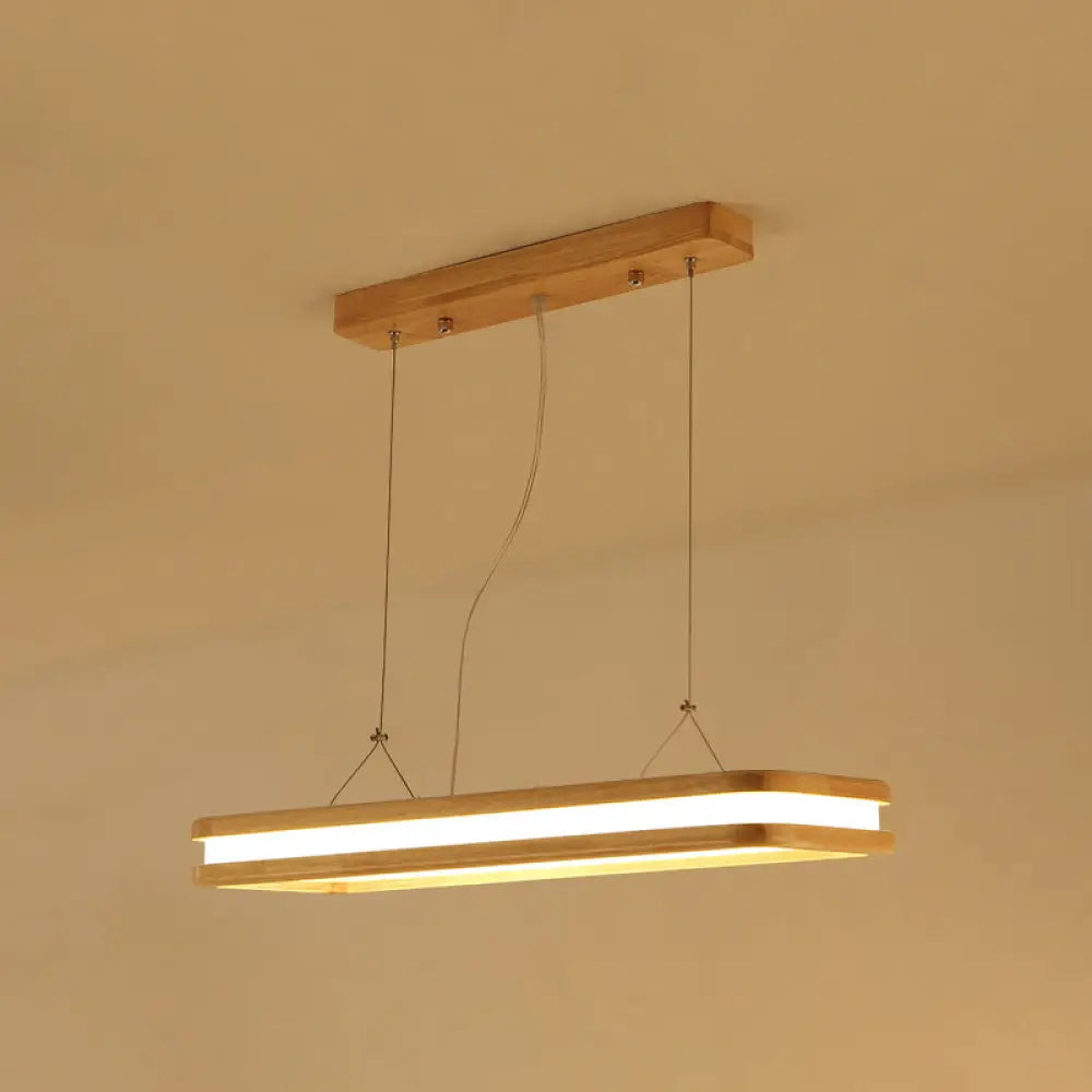 Minimalist Led Wood Rectangular Hanging Island Lamp - Acrylic Ceiling Suspension For Dinners / 35.5