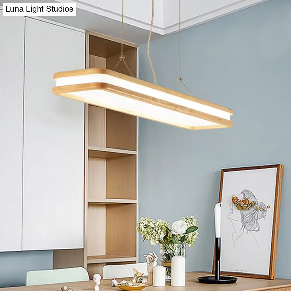 Minimalist Led Wood Rectangular Hanging Island Lamp - Acrylic Ceiling Suspension For Dinners