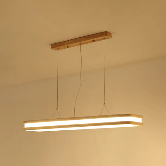 Minimalist Led Wood Rectangular Hanging Island Lamp - Acrylic Ceiling Suspension For Dinners / 47