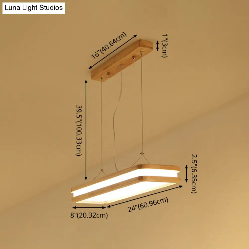 Minimalist Led Wood Rectangular Hanging Island Lamp - Acrylic Ceiling Suspension For Dinners