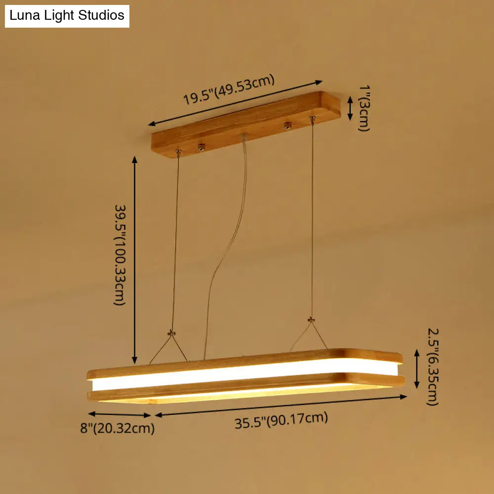 Minimalist Led Wood Rectangular Hanging Island Lamp - Acrylic Ceiling Suspension For Dinners