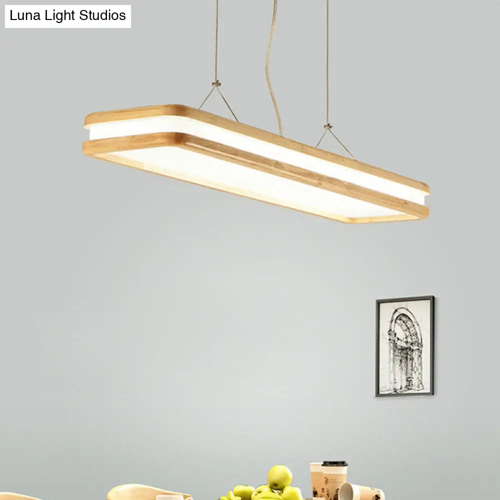 Minimalist Led Wood Rectangular Hanging Island Lamp - Acrylic Ceiling Suspension For Dinners