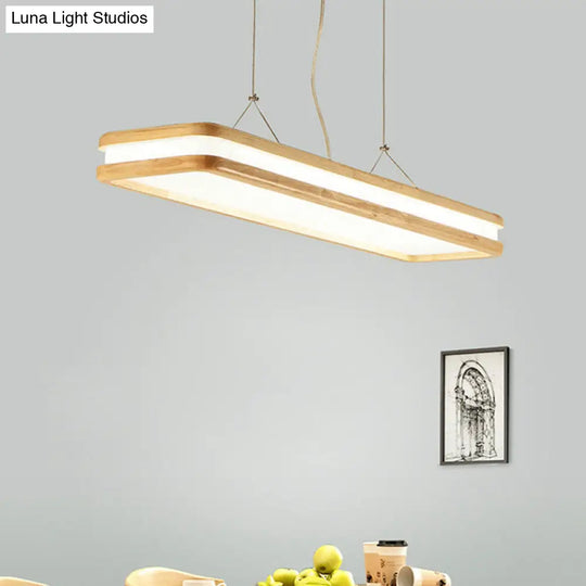 Minimalist Led Wood Rectangular Hanging Island Lamp - Acrylic Ceiling Suspension For Dinners