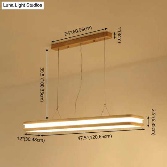 Minimalist Led Wood Rectangular Hanging Island Lamp - Acrylic Ceiling Suspension For Dinners