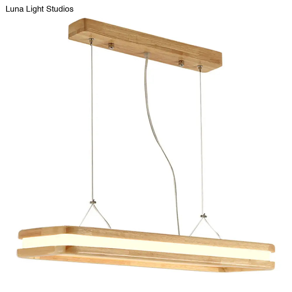 Minimalist Led Wood Rectangular Hanging Island Lamp - Acrylic Ceiling Suspension For Dinners