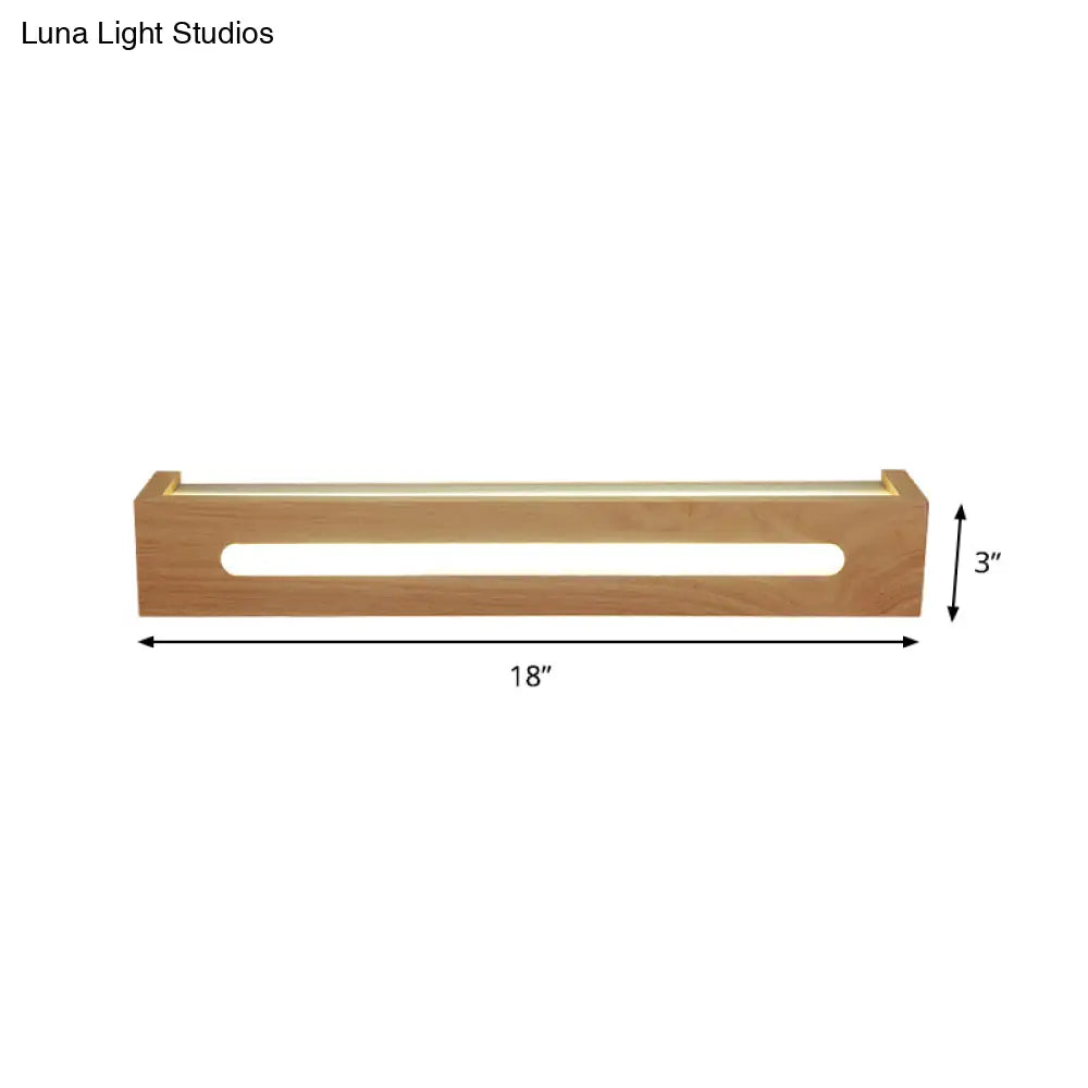 Minimalist Led Wooden Wall Sconce With Diffuser - 1 Light Bath Vanity In Warm/White (14/18/21.5