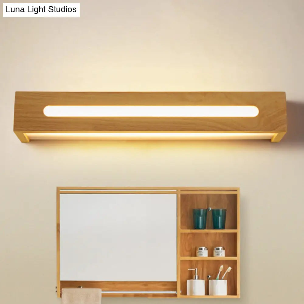 Minimalist Led Wooden Wall Sconce With Diffuser - 1 Light Bath Vanity In Warm/White (14/18/21.5