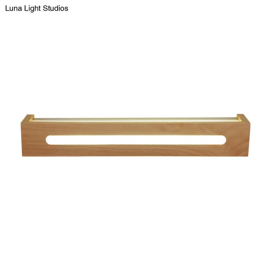 Minimalist Led Wooden Wall Sconce With Diffuser - 1 Light Bath Vanity In Warm/White (14/18/21.5