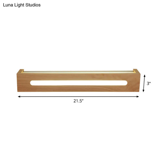 Minimalist Led Wooden Wall Sconce With Diffuser - 1 Light Bath Vanity In Warm/White (14/18/21.5