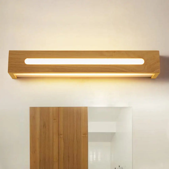 Minimalist Led Wooden Wall Sconce With Diffuser - 1 Light Bath Vanity In Warm/White (14/18/21.5