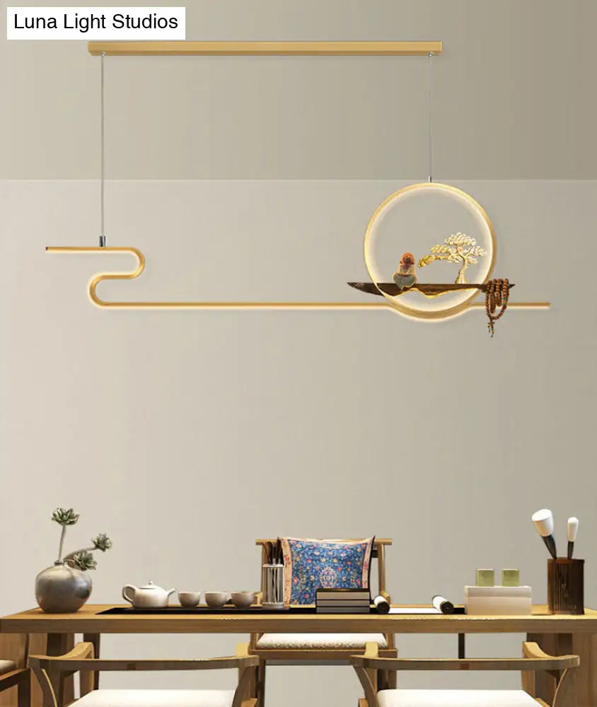 Minimalist Linear Hanging Lamp With Metal Frame Led Lighting Monk And Tree Design Ideal For Study