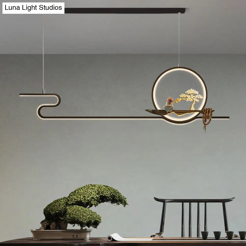 Minimalist Linear Hanging Lamp With Metal Frame Led Lighting Monk And Tree Design Ideal For Study